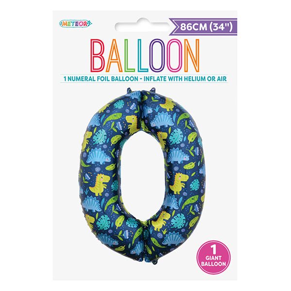 Dino "0" Numeral Foil Balloon (86cm) - The Party Marketplace