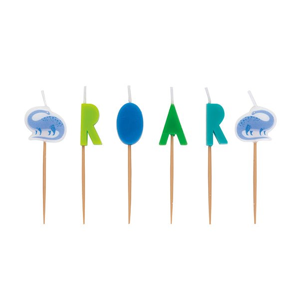 Dinosaur "Roar" Blue & Green Pick Birthday Candles (Pack of 6) - The Party Marketplace