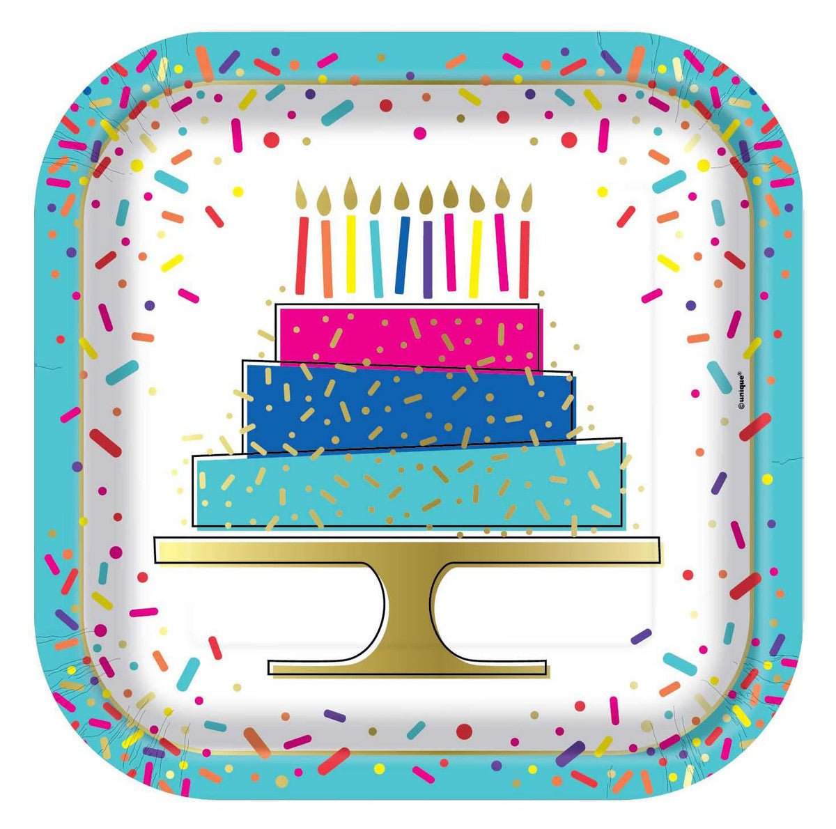 Dots Cupcake Foil Stamped Square Paper Plates 23cm (Pack of 8) - The Party Marketplace