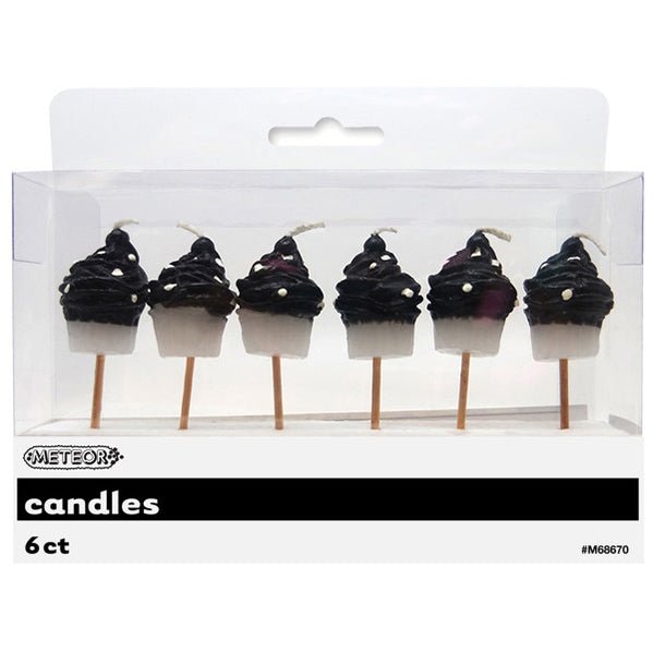 Dots Cupcake Pick Candles - Midnight Black (Pack of 6) - The Party Marketplace