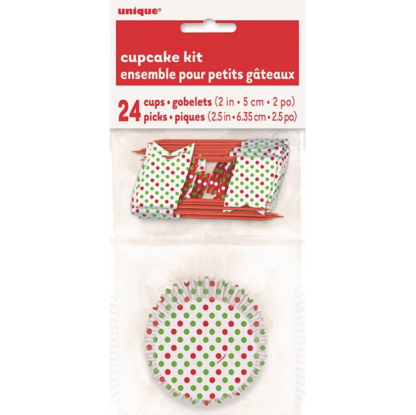 Dots Red & Green Cupcake Kit (For 24) - The Party Marketplace