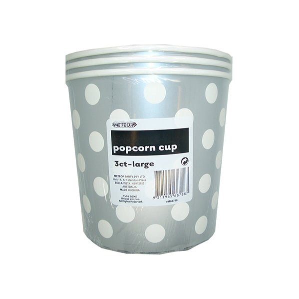 Dots Silver Paper Popcorn Cups - Large (Pack of 3) - The Party Marketplace