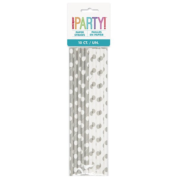 Dots Silver Paper Straws (Pack of 10) - The Party Marketplace