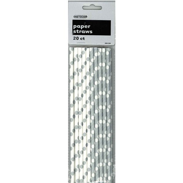 Dots Silver Paper Straws (Pack of 20) - The Party Marketplace