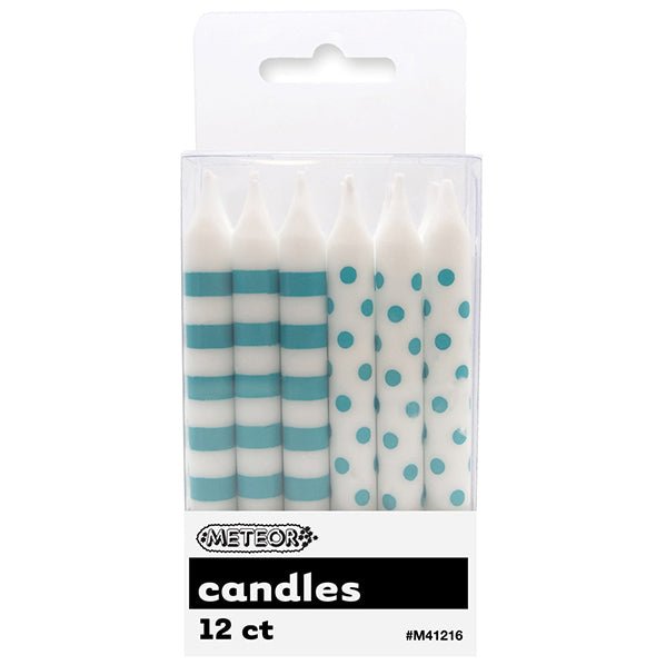 Dots & Stripes Candles - Caribbean Teal (Pack of 12) - The Party Marketplace