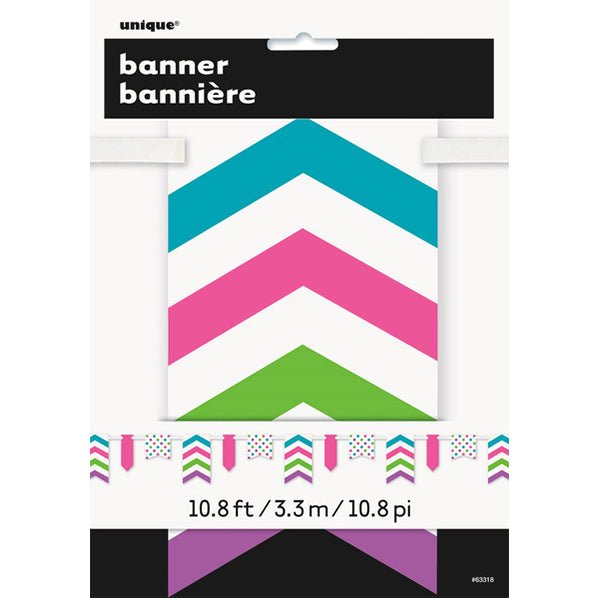 Dots, Stripes & Chevron Paper Pennant Banner - Bright Multi Colour 3.6m - The Party Marketplace