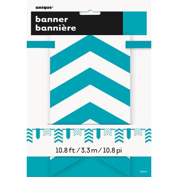 Dots, Stripes & Chevron Paper Pennant Banner - Caribbean Teal 3.6m - The Party Marketplace