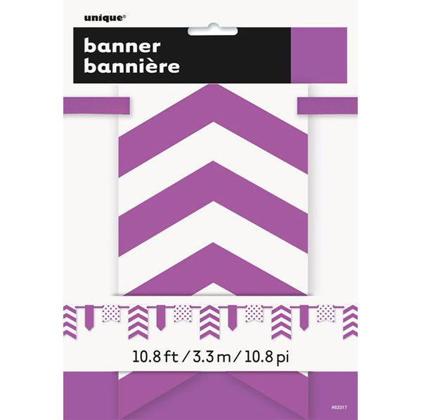 Dots, Stripes & Chevron Paper Pennant Banner - Pretty Purple 3.6m - The Party Marketplace