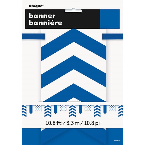 Dots, Stripes & Chevron Paper Pennant Banner - Royal Blue 3.6m - The Party Marketplace