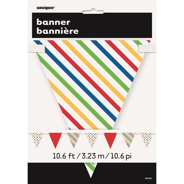 Dots & Stripes Paper Flag Banner - Bold Multi Colour 3.65m - The Party Marketplace