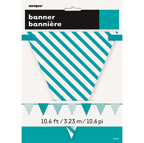 Dots & Stripes Paper Flag Banner - Caribbean Teal 3.65m - The Party Marketplace