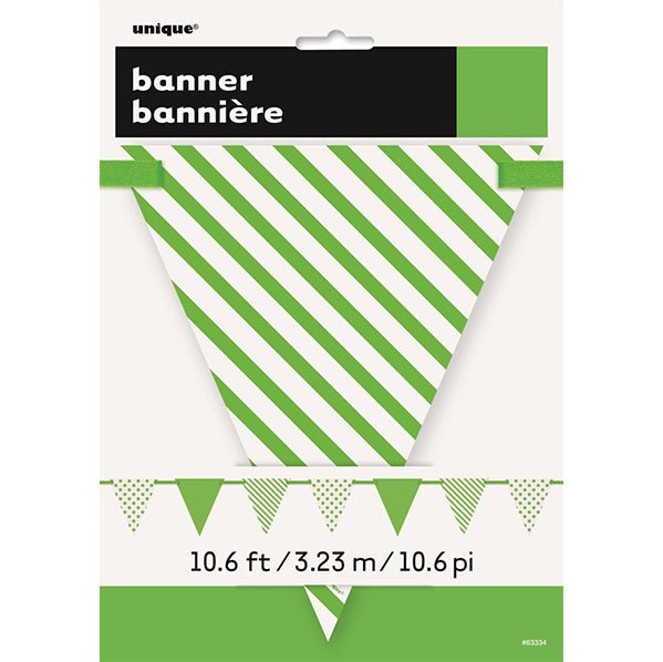 Dots & Stripes Paper Flag Banner - Lime Green 3.65m - The Party Marketplace