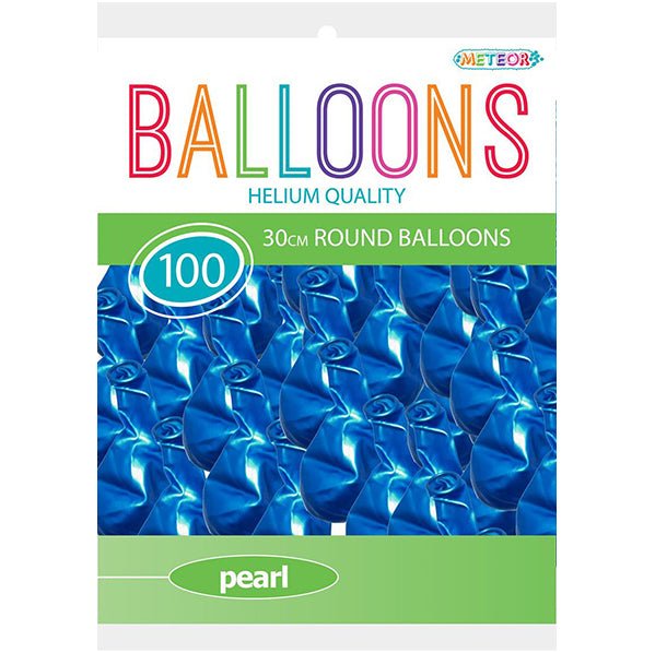 Electric Blue Pearl Balloons 30cm (Pack of 100) - The Party Marketplace
