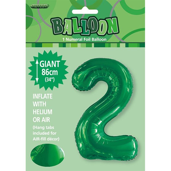 Emerald Green "2" Numeral Foil Balloon (86cm) - The Party Marketplace