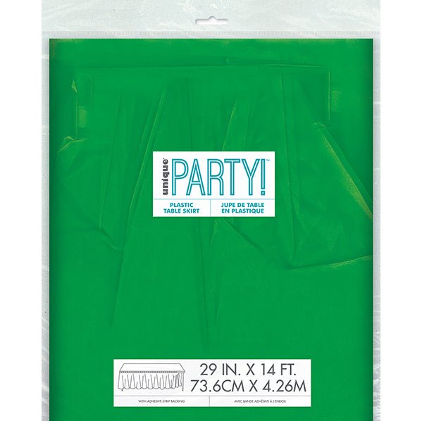 Emerald Green Plastic Tableskirt 73cm x 4.3m - The Party Marketplace