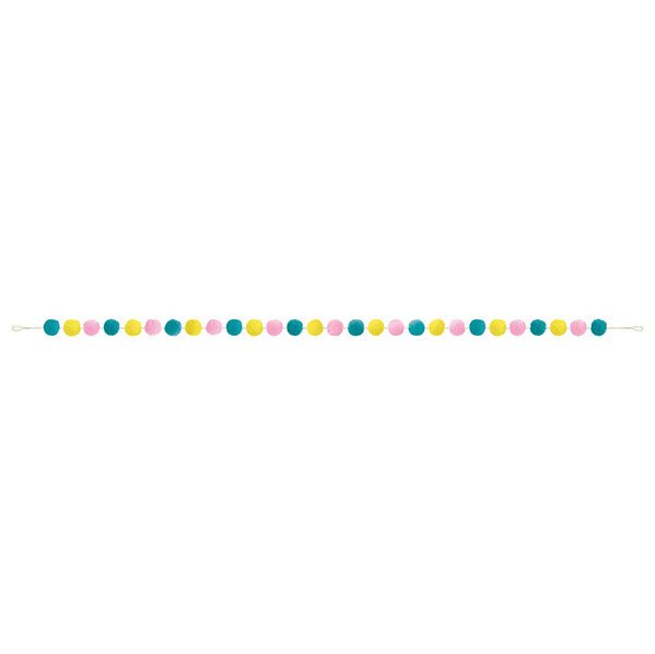 Felt Pom Pom Garland - Pink, Yellow & Teal (2.74m) - The Party Marketplace
