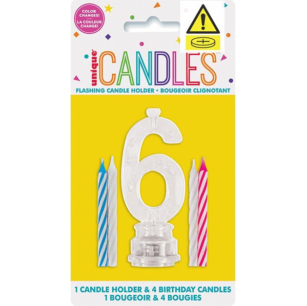 Flashing Birthday Candle Holder - 6 (pack of 5) - The Party Marketplace