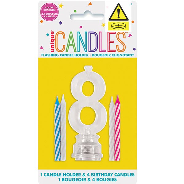 Flashing Birthday Candle Holder - 8 (pack of 5) - The Party Marketplace