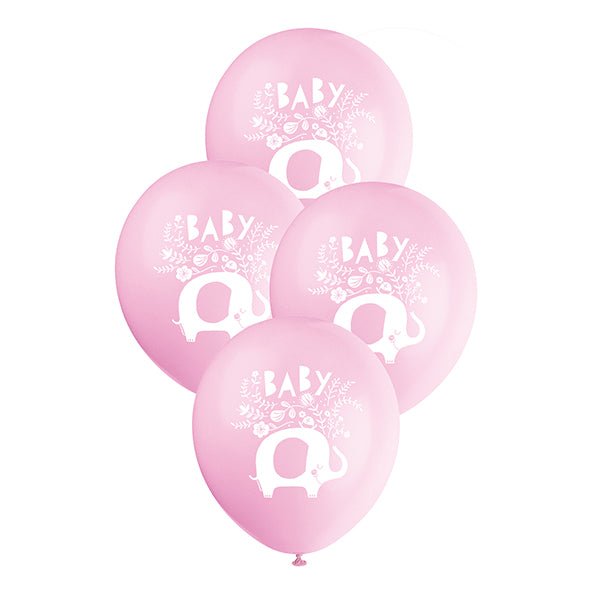 Floral Elephant Baby Shower Pink Balloons 30cm (Pack of 8) - The Party Marketplace