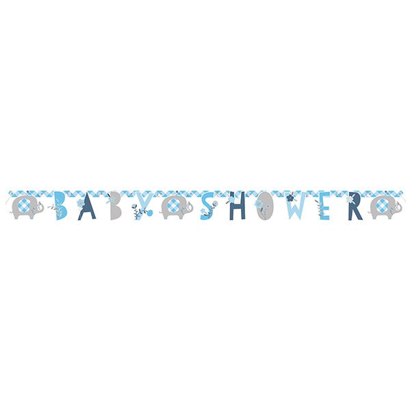 Floral Elephant Blue "Baby Shower" Jointed Banner - 1.82m - The Party Marketplace