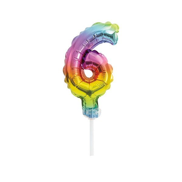 Foil Balloon Cake Topper - Rainbow "6" - The Party Marketplace