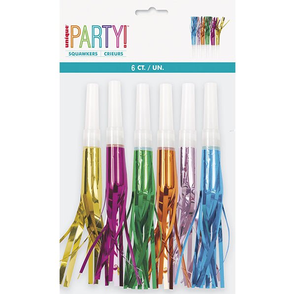 Foil Fringed Squawkers - Assorted Colours (Pack of 6) - The Party Marketplace