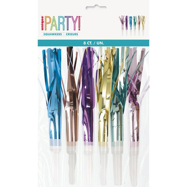 Foil Fringed Squawkers - Assorted Colours (Pack of 8) - The Party Marketplace
