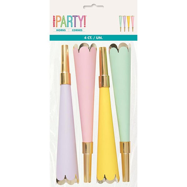 Foil Horns With Scalloped Edge - Assorted Colours (Pack of 4) - The Party Marketplace