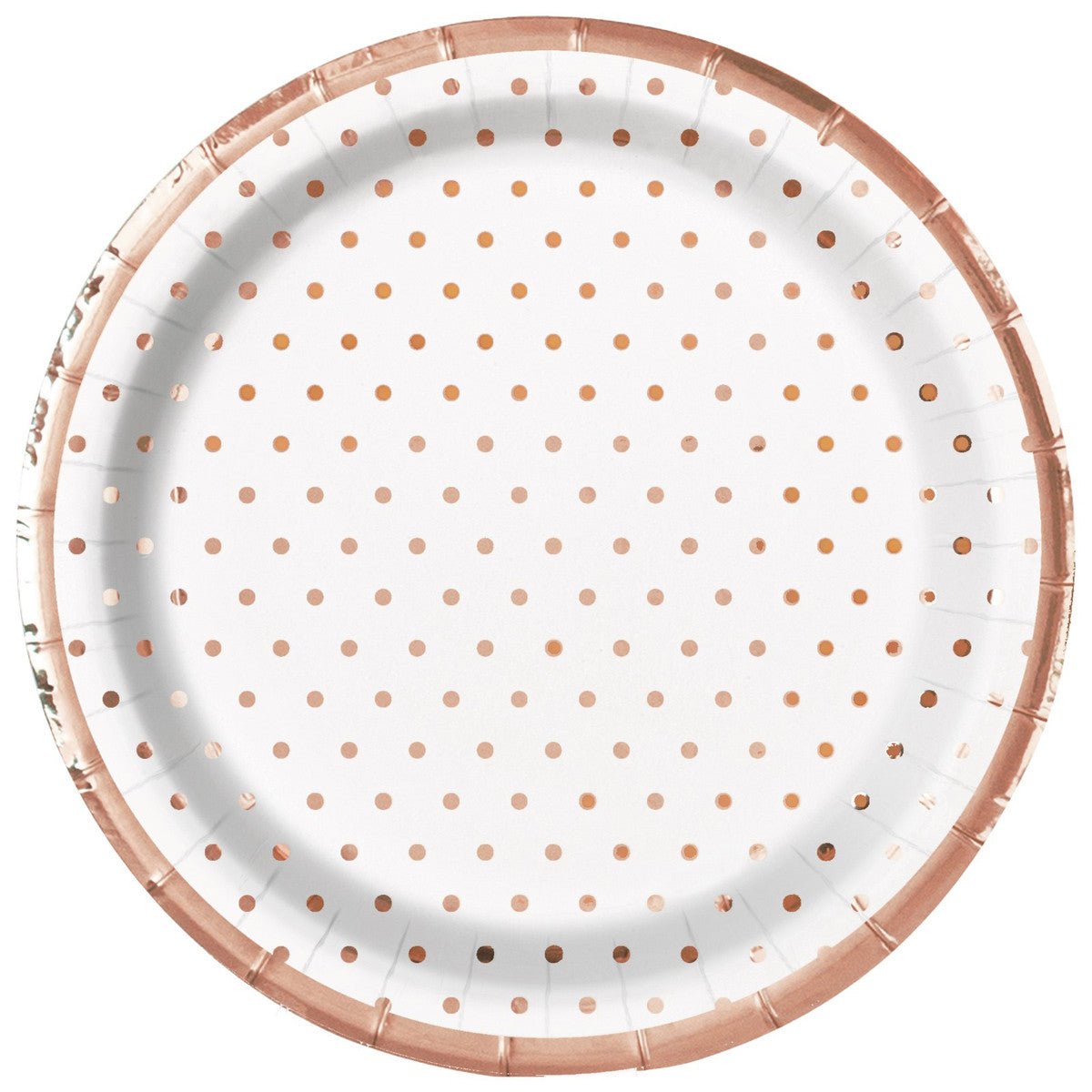 Foil Stamped Mini Dots Rose Gold Paper Plates 18cm (Pack of 8) - The Party Marketplace