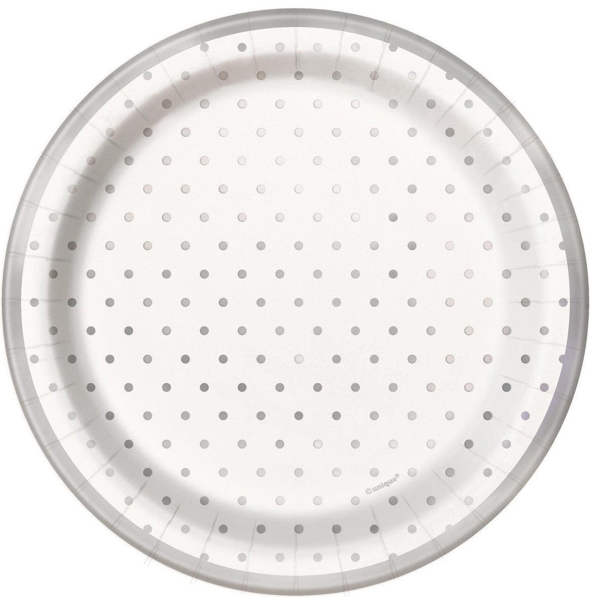 Foil Stamped Mini Dots Silver Paper Plates 18cm (Pack of 8) - The Party Marketplace
