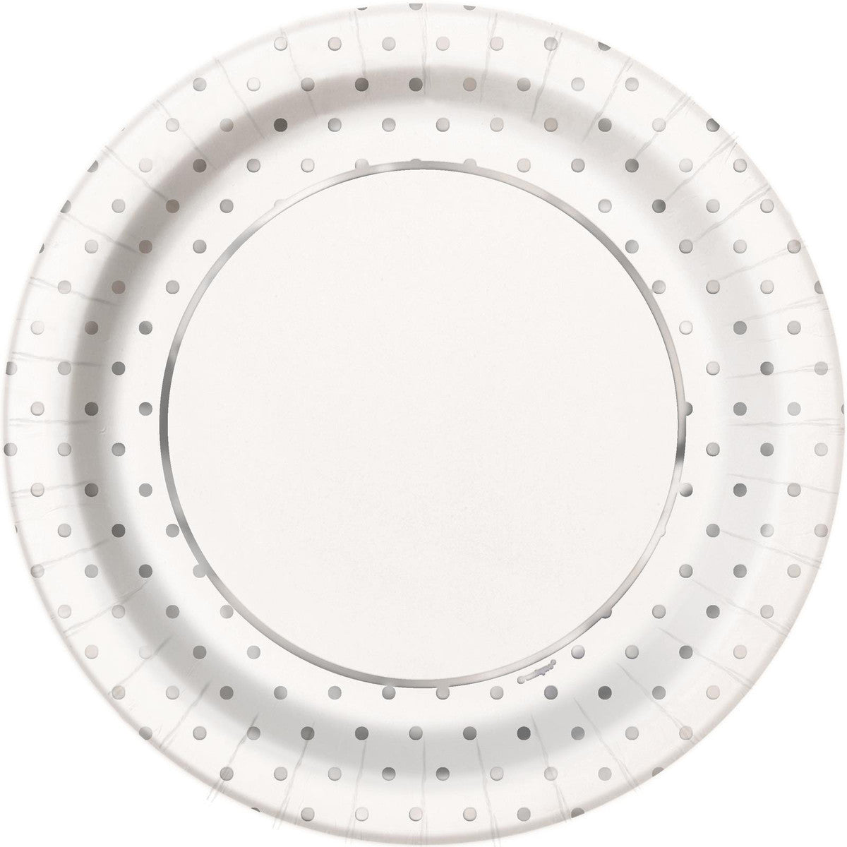 Foil Stamped Mini Dots Silver Paper Plates 23cm (Pack of 8) - The Party Marketplace