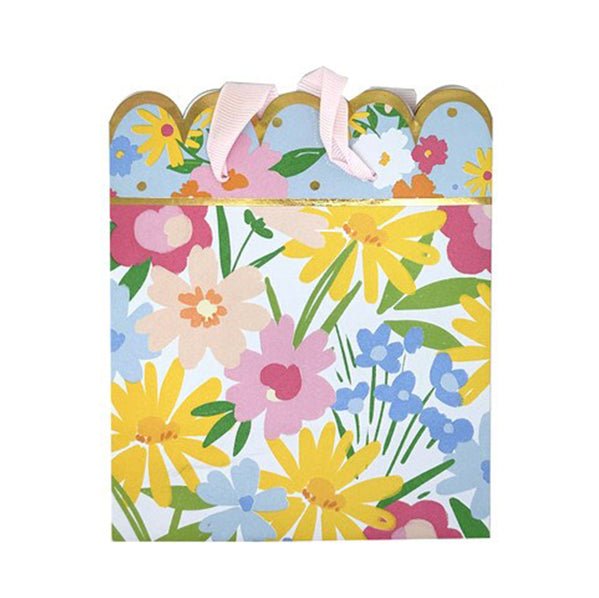Foil Stamped Scalloped Edge Spring Floral Favor Bags With Ribbon Handles (Pack of 3) - The Party Marketplace