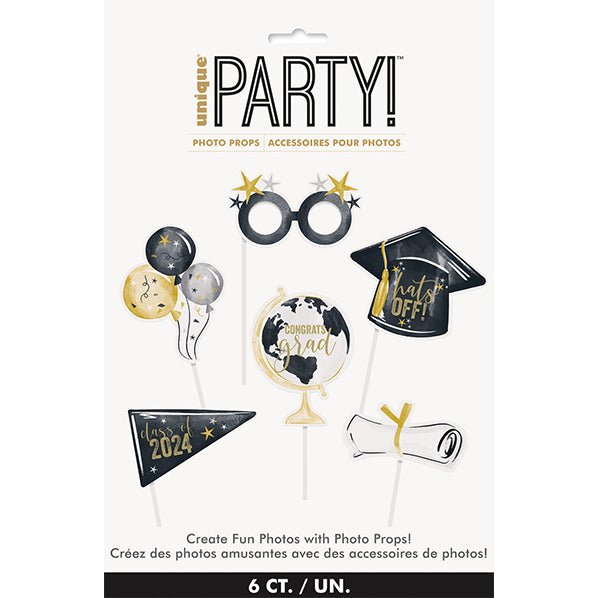 Foil Stamped Selfie Photo Props - Golden Star Graduation (Pack of 6) - The Party Marketplace