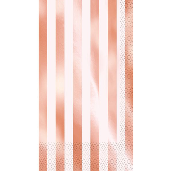 Foil Stamped Stripes Rose Gold Guest Napkins (Pack of 16) - The Party Marketplace