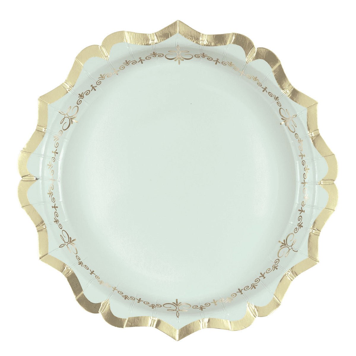 Garden Party - Light Blue & Gold Foil Stamped Paper Plates 21cm (Pack of 8) - The Party Marketplace