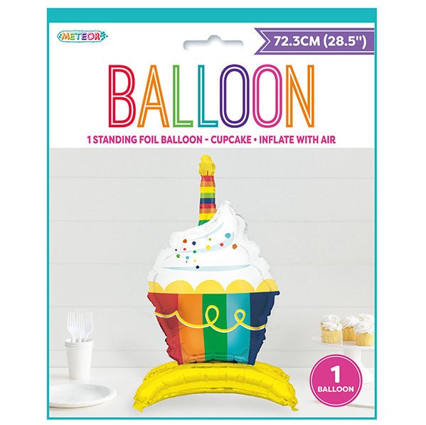 Giant Rainbow Cupcake Standing Foil Balloon 72.3cm - The Party Marketplace