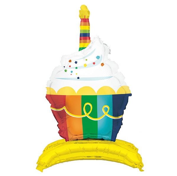 Giant Rainbow Cupcake Standing Foil Balloon 72.3cm - The Party Marketplace