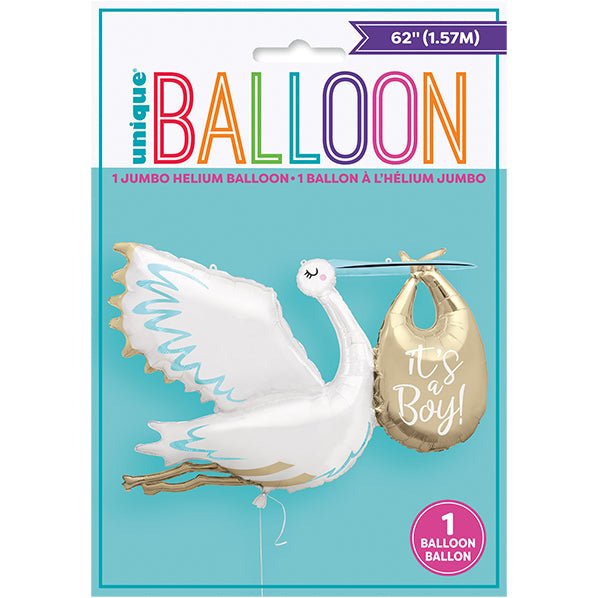 Giant Stork "It's A Boy" Shaped Foil Balloon 1.57m - The Party Marketplace