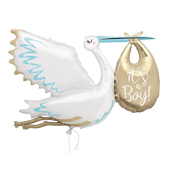 Giant Stork "It's A Boy" Shaped Foil Balloon 1.57m - The Party Marketplace