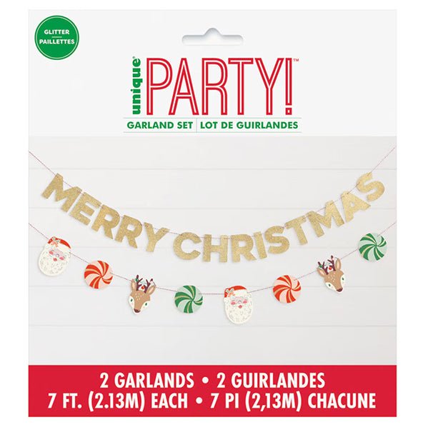 Gingerbread Glitter Merry Christmas Paper Garland Set - 2 Piece (2.13m) - The Party Marketplace