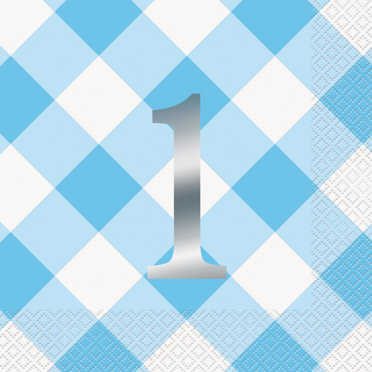 Gingham 1st Birthday Blue Foil Stamped Luncheon Napkins (Pack of 16) - The Party Marketplace