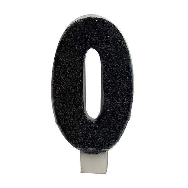 Glitter Black Numeral Candle - 0 - The Party Marketplace