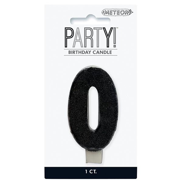 Glitter Black Numeral Candle - 0 - The Party Marketplace