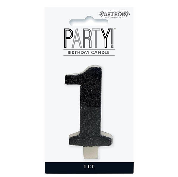 Glitter Black Numeral Candle - 1 - The Party Marketplace