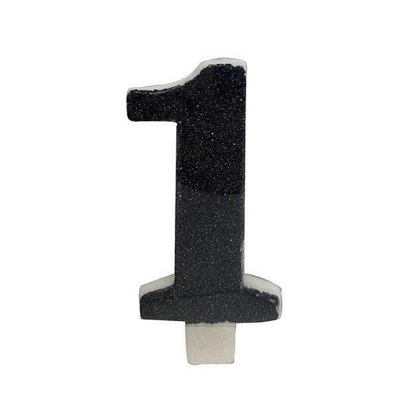 Glitter Black Numeral Candle - 1 - The Party Marketplace