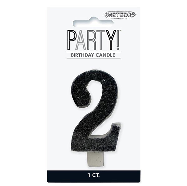 Glitter Black Numeral Candle - 2 - The Party Marketplace