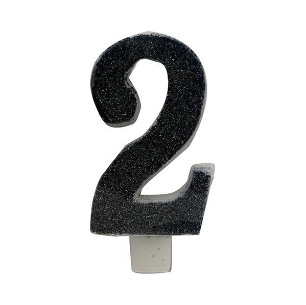 Glitter Black Numeral Candle - 2 - The Party Marketplace