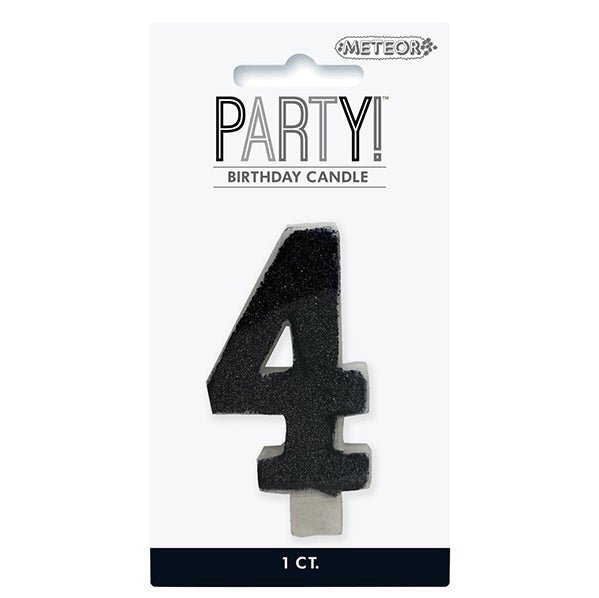 Glitter Black Numeral Candle - 4 - The Party Marketplace