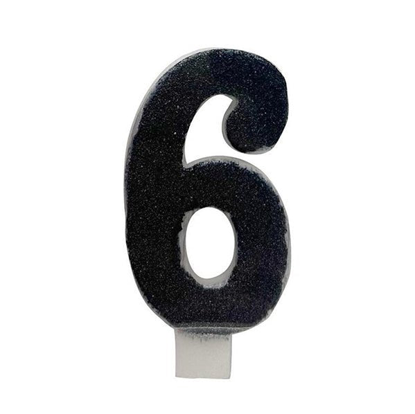 Glitter Black Numeral Candle - 6 - The Party Marketplace