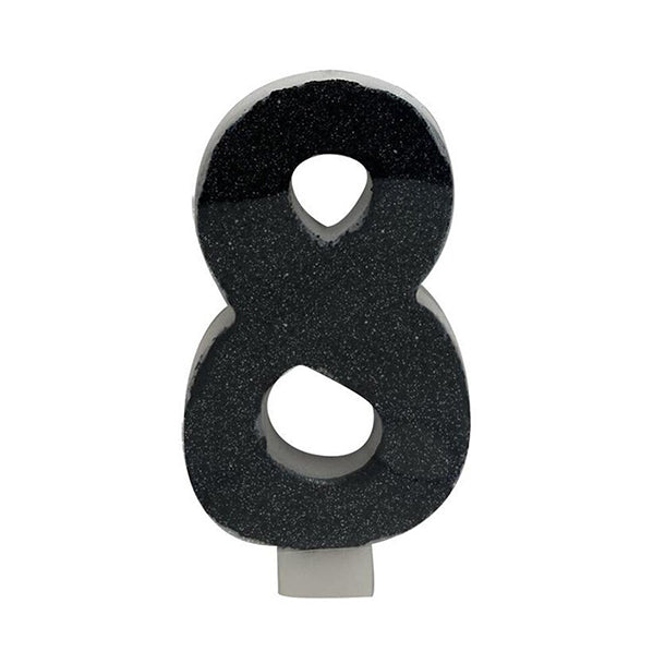 Glitter Black Numeral Candle - 8 - The Party Marketplace